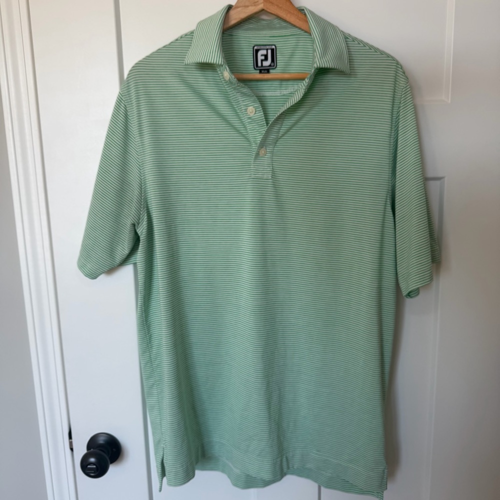 FootJoy FJ Green Striped Men's Polo Shirt Medium EUC